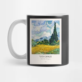 Wheat Field with Cypresses by van Gogh with text Mug